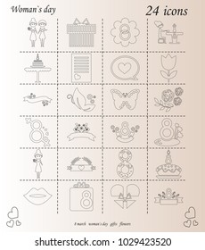 I love you womens doodle 24 icon in set of womens day