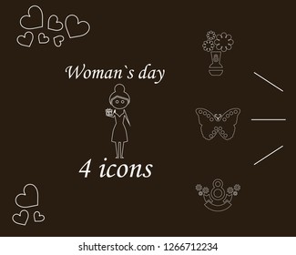 I love you womens doodle 4 icon in set of womens day