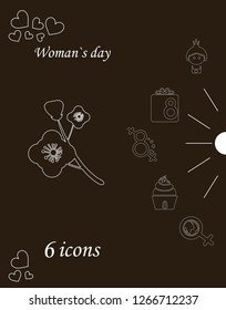 I love you womens doodle 6 icon in set of womens day