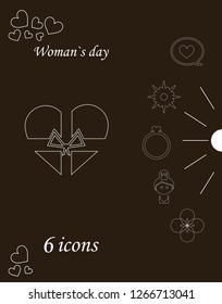 I love you womens doodle 6 icon in set of womens day