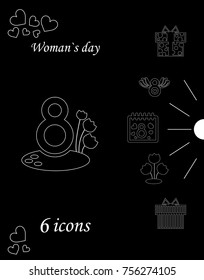 I love you womens doodle 6 icon in set of womens day