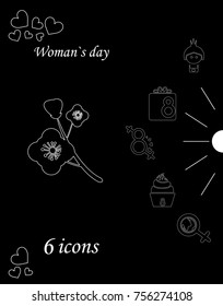 I love you womens doodle 6 icon in set of womens day