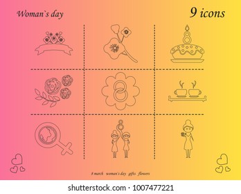 I love you womens doodle 9 icon in set of womens day