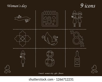 I love you womens doodle 9 icon in set of womens day