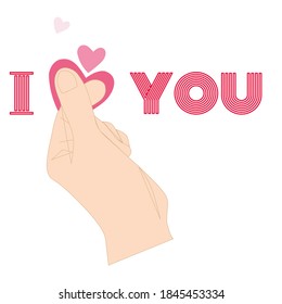 I love you word with little heart shape hand gesture