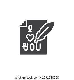 I love you writing vector icon. filled flat sign for mobile concept and web design. Valentines day letter glyph icon. Symbol, logo illustration. Vector graphics