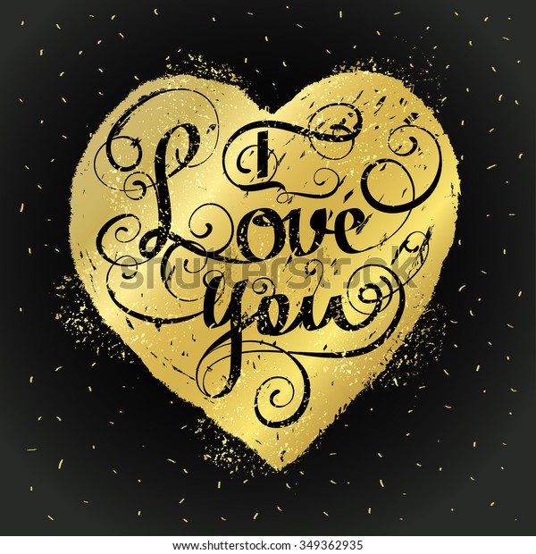 Love You Written Golden Heart Shape Stock Vector Royalty Free