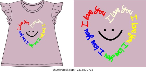 I LOVE YOU WRITTEN IN HEART SHAPE t shirt graphic design vector illustration \
