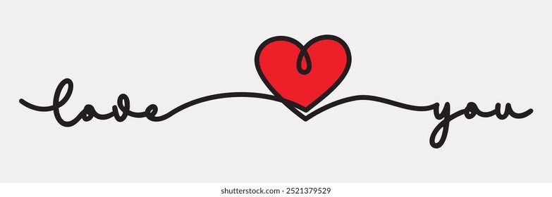 Love you.Continuous one line drawing of heart isolated on white background. Vector illustration