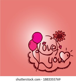 Love You-Hand drawn lettering isolated on pink background. Hand drawn vector. Romantic design template for wallpaper, cover, banner, greeting card, postcard, poster, gift for couple. 