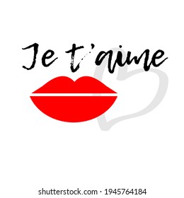 I love you-inscription in French. A romantic concept. Design for postcard, poster, banner, print, social media. Vector illustration