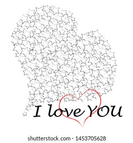 I love you.Lovely draw with big heart made from stars.Love.Valentine day.Romantic.