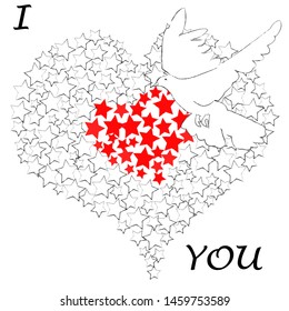 I love you.Lovely heart made from stars with flying pigeons.So sweet.Romantic.Happy Valentine day.