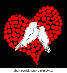 I love you.Only you.Lovely , romantic scene with two lovely pigeons and big heart.Dove.Happy Valentine day.
