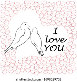 I love you.Only you.Lovely , romantic scene with two lovely pigeons and big heart.Dove.Happy Valentine day.