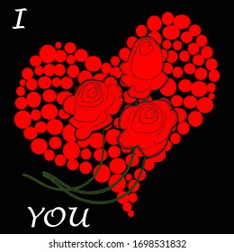 I love you.Only you.Lovely , romantic scene with red rose and big heart.Happy Valentine day.