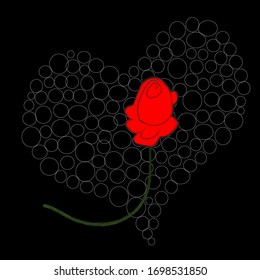 I love you.Only you.Lovely , romantic scene with red rose and big heart.Happy Valentine day.