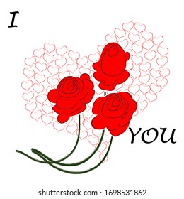 I love you.Only you.Lovely , romantic scene with red rose and big heart.Happy Valentine day.