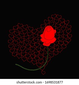 I love you.Only you.Lovely , romantic scene with red rose and big heart.Happy Valentine day.