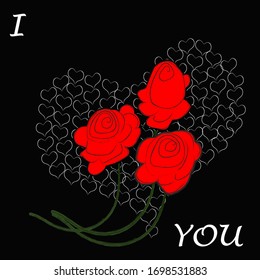 I love you.Only you.Lovely , romantic scene with red rose and big heart.Happy Valentine day.