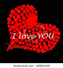 I love you.Only you.Lovely , romantic scene with red rose and big heart.Happy Valentine day.