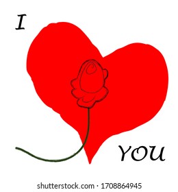 I love you.Only you.Lovely,romantic scene with big heart and red rose.So sweet.Happy Valentine day .