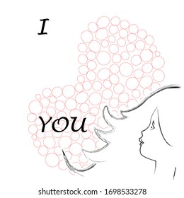 I love you.Only you.Lovely,romantic scene with young beautiful girl and big heart.Happy Valentine day.