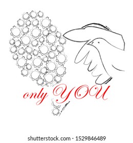 I love you.Only you.Romantic heart with flying pigeon.Happy Valntine day.Sweet.