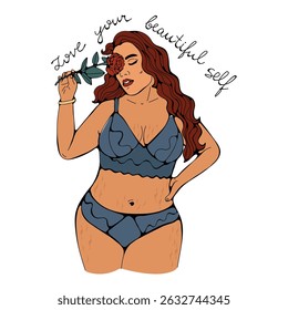 Love your beautiful self illustration of a curvaceous body positive woman