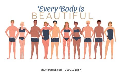 Love your body concept with different shape types flat vector illustration