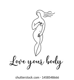 Love Your Body. Logo Design Template. Silhouette Of Beautiful Nude Woman Vector Illustration.