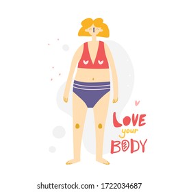 Love your body poster. Vector illustration in flat style. Women in underwear. Love yourself concept. Body positive. Also for underwear advertisement.