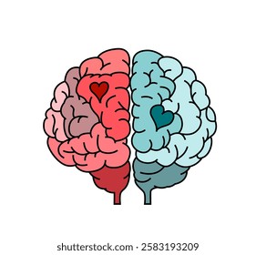 Love is in your brain. Abstract vector image. Symbol of intelligence, emotions, cognition, and neurodiversity. Creative design with bold lines. Psychology, mental health concept