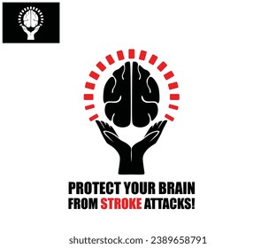 LIEBEN SIE IHR BRAIN- UND CARE-LOGO, Silhouette von großartigen Hirn- und Händevektorgrafiken