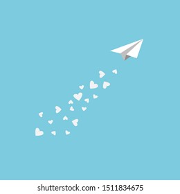 Love your job concept, The white paper plane fly and  mini hearts comes out like smoke, minimal flat icon style.