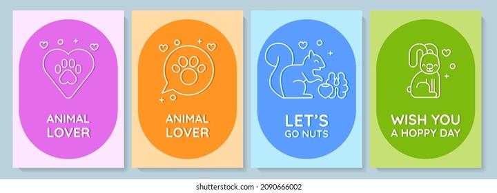 Love your pet day celebration postcard with linear glyph icon set. Greeting card with decorative vector design. Simple style poster with creative lineart illustration. Flyer with holiday wish