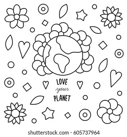 Love your planet. Coloring page.