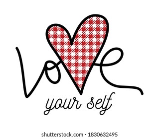 love your self. cute heart, girl graphic tees vector designs and other uses