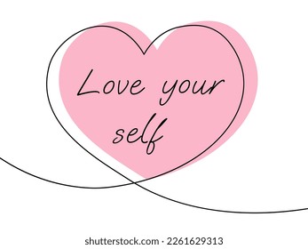 Love your self. yuaner in line art style with a pink heart