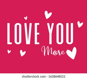 Love Your for Valentine Day banner with hearts and handwritten calligraphy isolated on pink background