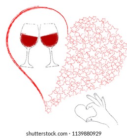 I love you.Roma,glasses of wine and hand with little hand.Valentine day.