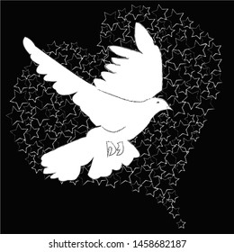 I love you.Romantic heart made from stars with flying pigeon.So sweet.Happy Valentine day.