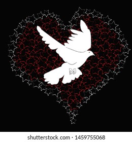I love you.Romantic heart made from stars with flying pigeon.So sweet.Happy Valentine day.
