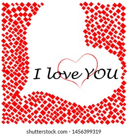 I love you.Romantic scene with big heart made from cubes..Valentine day.Lovely.