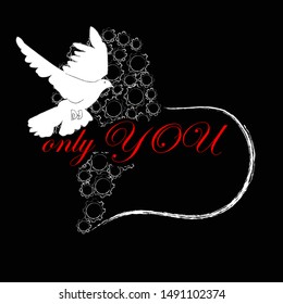 I love you.Romantic scene with big heart made from mechanism and flying pigeon.Happy Valentine day.