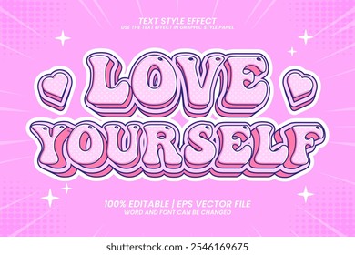 Love yourself 3D flat cartoon style editable text effect