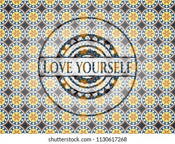Love Yourself arabesque badge. arabic decoration.