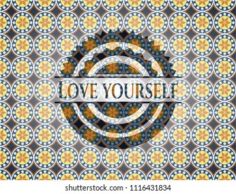 Love Yourself arabesque emblem background. arabic decoration.