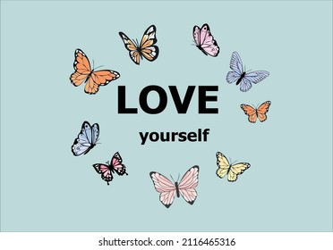 Love Yourself Butterflies Circle Vector Drawingflower Stock Vector ...