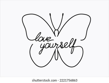 love yourself butterfly design vector